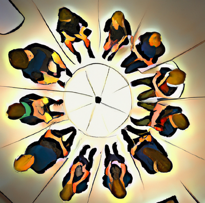 digital art of an overhead view of students sitting in a circle.png