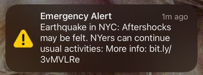 Screenshot of an emergency alert from my phone: All clear with a possibility of aftershocks. Photo by Susan Bernstein April 4, 2024