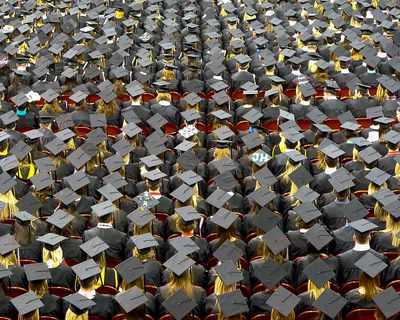 overhead view of graduate caps at the 2010 Unversity of Nebraska - Lincoln commencement ceremony.jpg